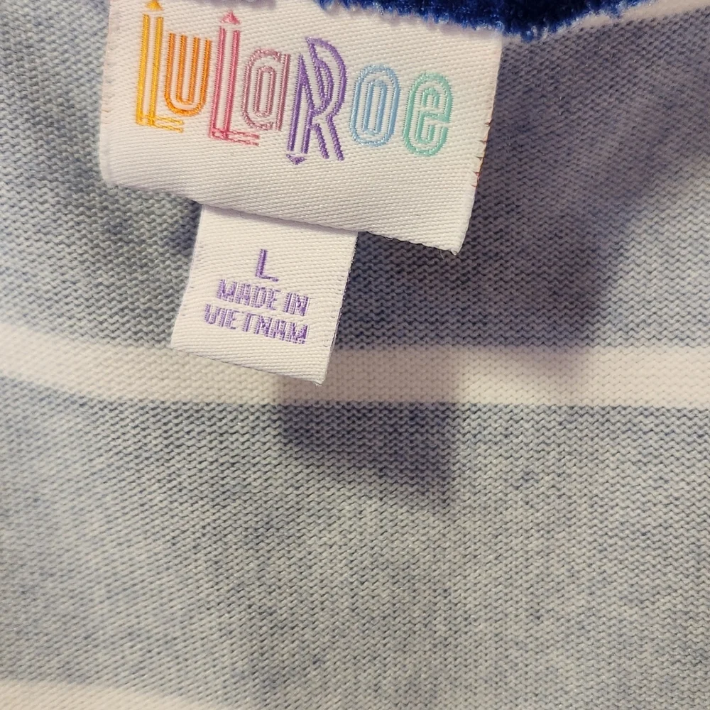 Lularoe Caroline Blue and White Striped Cardigan, Large - Picture 2 of 2